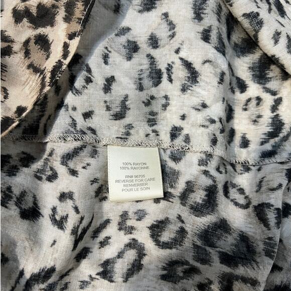 Rebecca Taylor Tan Brown Leopard 3/4 Sleeve Tie Neck Top Size 10 - Picture 4 of 4